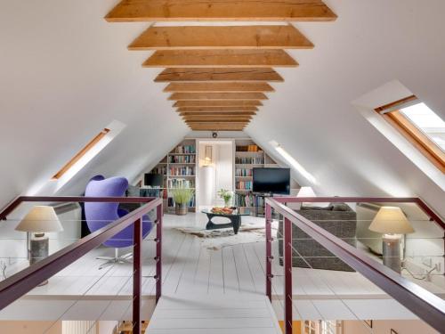 a staircase in a home with a wooden ceiling at 5 Bed in Selkirk oc-tower in Selkirk