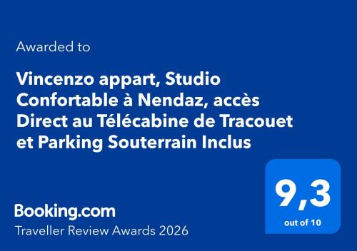 a screenshot of a phone screen with the words vivanovo apart subaru at Vincenzo appart, Studio Confortable à Nendaz, accès Direct au Télécabine de Tracouet et Parking Souterrain Inclus in Nendaz