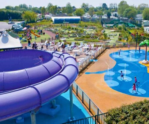 an aerial view of a water park at Private Caravan to Hire - Marton Mere Haven Holiday Village in Blackpool