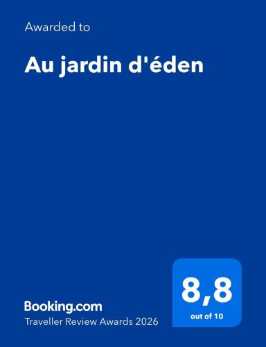 a screenshot of a cell phone with the text awarded to akarin d eden at Au Jardin d'Eden in Hastière-par-delà