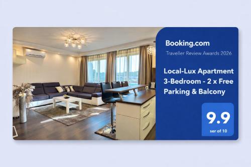 a living room with a couch and a table at Local-Lux Premium Apartment- 2 Bedrooms Balcony -2 Private Parking in Kecskemét