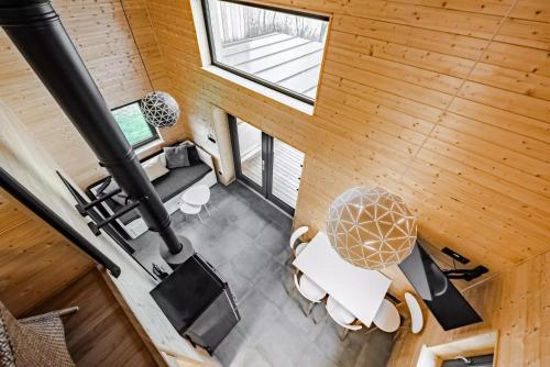 an overhead view of a living room with a wooden ceiling at RESORT SALIXA u Poděbrad in Poděbrady