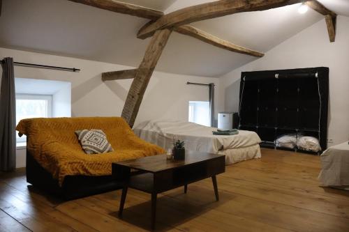 a living room with a couch and a table at Appartement indépendant in Aux-Aussat