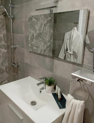 ein Badezimmer mit Waschbecken und Spiegel in der Unterkunft Down Town Cozy in Pointe-à-Pitre