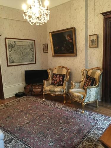 a living room with two chairs and a rug at Benigne Malyon in Dijon