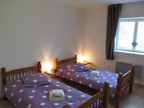 two twin beds in a room with a window at Gite la ruche in Senon