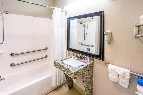 a bathroom with a sink and a tub and a mirror at Econo Lodge Baton Rouge University Area in Baton Rouge