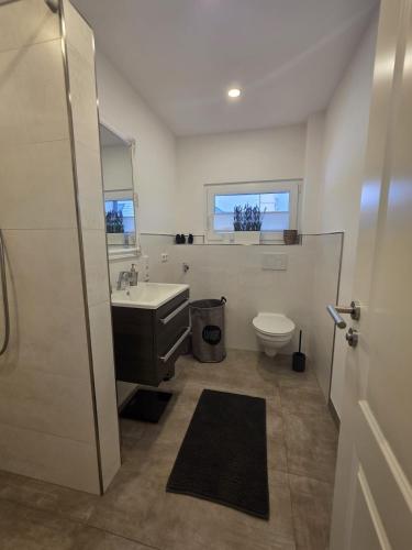 a bathroom with a sink and a toilet at Blick zur Burg in Nörten-Hardenberg