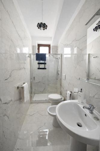 a bathroom with a sink and a toilet and a shower at Aeolian Apartments in Lipari