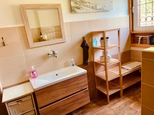 a bathroom with a sink and a mirror at Vrch Varta in Ružomberok