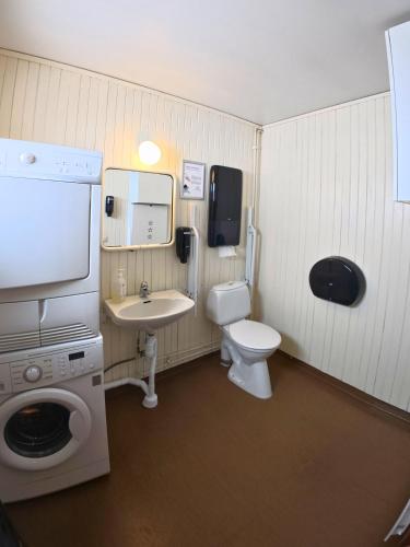 a small bathroom with a toilet and a sink at Årsunda Strandbad Sjösunda vandrarhem in Årsunda