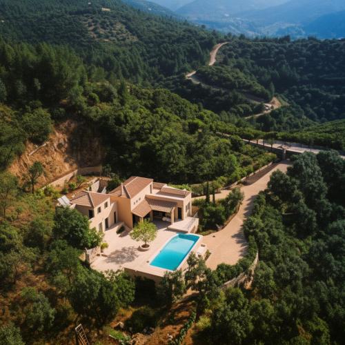 an aerial view of a villa with a swimming pool at Alpha Luxury Villa - Private Pool & VIP Services in Platanias