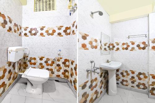 two pictures of a bathroom with a toilet and a sink at FabHotel Continental in kolkata