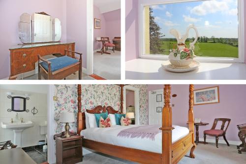 two pictures of a bedroom with a bed and a window at Carrygerry Country House in Shannon