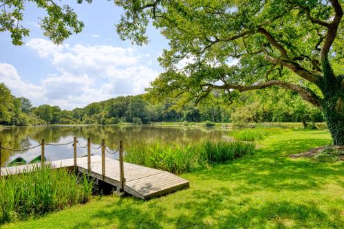 a wooden dock on the side of a lake at Château Optical Center in Nieuil