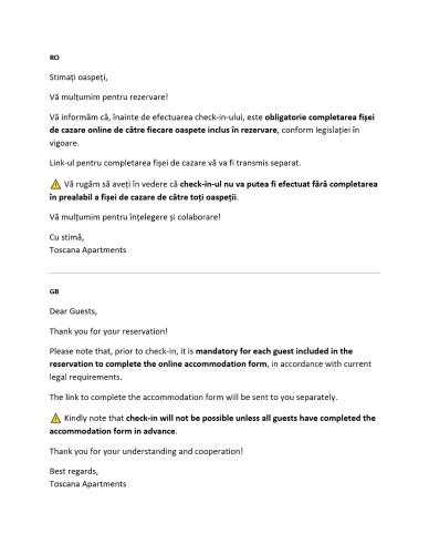 a document detailing the requirements for a remediation agreement at Toscana Apartments in Otopeni