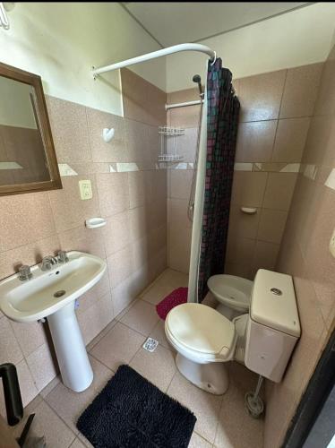a bathroom with a sink and a toilet and a shower at Mab departamento in Colorado River