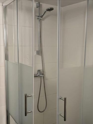 a shower with a shower head in a bathroom at House Vodice in Vodice