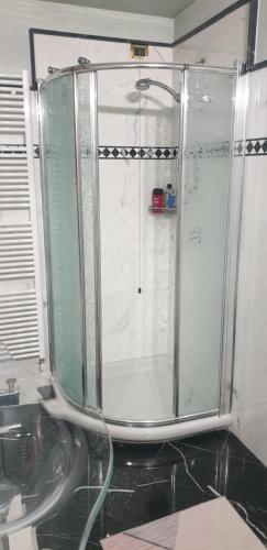 a shower with a glass door in a bathroom at Bracchi's room franciacorta in Cazzago San Martino