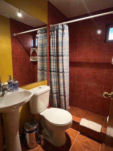 a bathroom with a toilet and a sink at Hostal Piedrita de Rio in San Pedro de Atacama