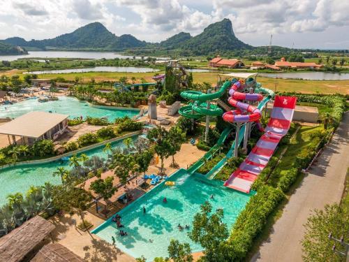 an aerial view of a water park with a water slide at SCN City Centre Hotel Rayong in Ban Chang