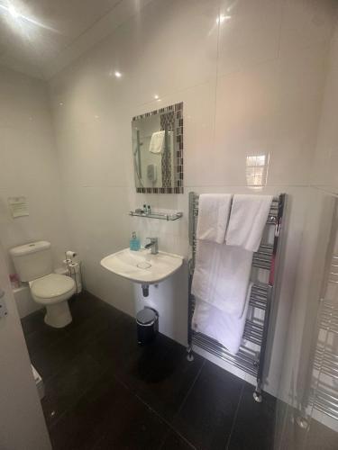 a white bathroom with a sink and a toilet at Manor Inn Galmpton in Brixham