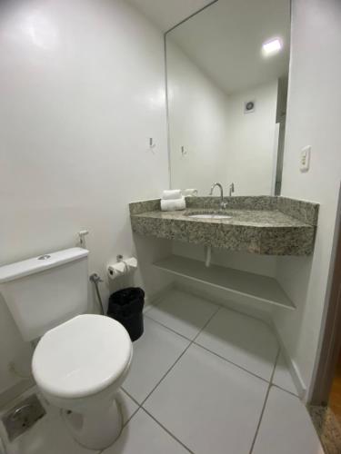 a bathroom with a white toilet and a sink at Samba Rio Bonito in Rio Bonito