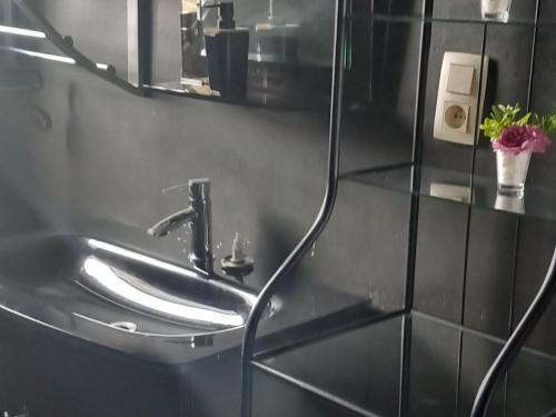 a bathroom with a sink and a mirror at au près pose in Frameries