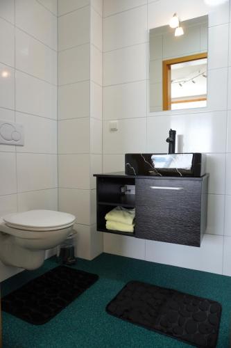 a bathroom with a toilet and a sink at Frühstückspension-Appartement Liebmann in Schamberg