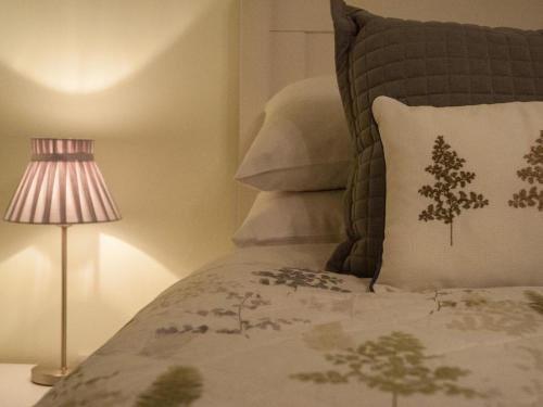 a bedroom with a bed with a pillow and a lamp at 2 Bed in Launceston oc-41992 in Saint Giles on the Heath