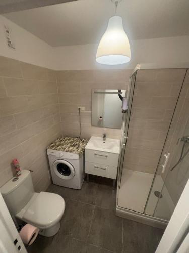 a bathroom with a toilet and a sink and a shower at Le Cocon - Paris - Netflix - Parking in Noisy-le-Grand