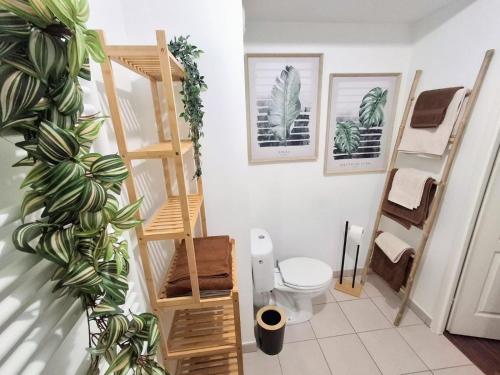 a bathroom with a toilet and a plant at Parenthèse lumineuse près de Disney, Parking privé in Montévrain