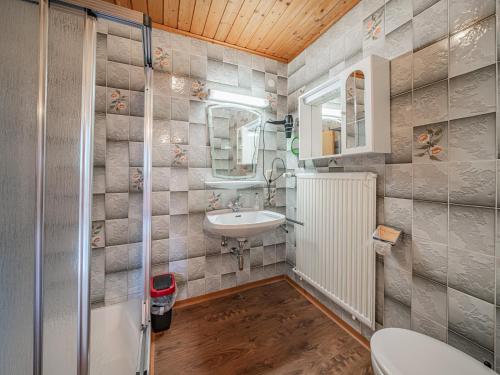 a bathroom with a sink and a mirror at Falkenstein in Krimml