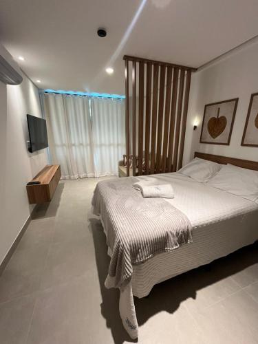 a bedroom with a large bed and a television at Beach Class Verano 214 C in Ipojuca