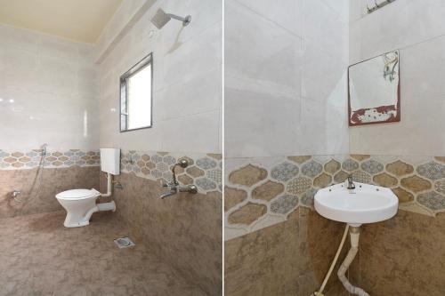two pictures of a bathroom with a toilet and a sink at FabHotel Dream Sky in Kharadi