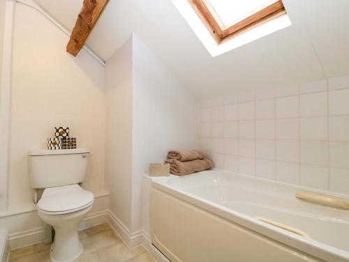 a bathroom with a toilet and a bath tub at Redstart Cottage in Leominster