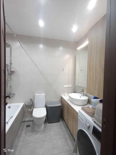 a bathroom with a toilet and a sink and a tub at Tbilisi Dirsi Complex in Tbilisi City
