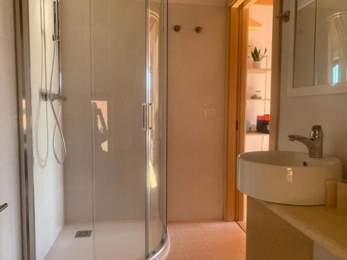 a bathroom with a shower and a sink at Relais Tesino in Castello Tesino