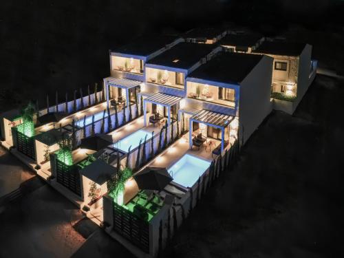 an overhead view of a house at night at Kara Villas in Kallithea Halkidikis