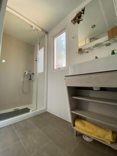 a bathroom with a shower and a sink at U paradisu in Lumio