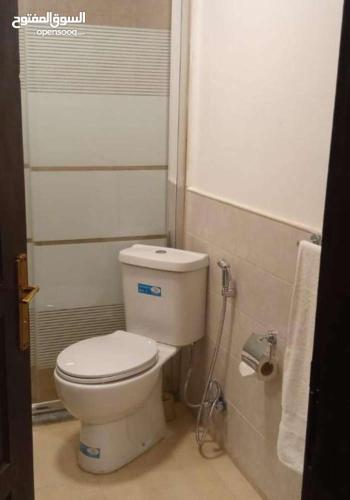 a bathroom with a white toilet in a room at Larain Plaza Hotel in Aqaba