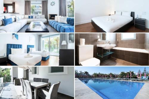 a collage of photos of a hotel room with a pool at Résidence Luxe avec Plage Privée in Bouznika