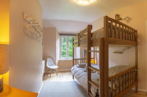 a bedroom with a bunk bed with a ladder at 2 Bed in Lynton oc-trelyn in Lynmouth