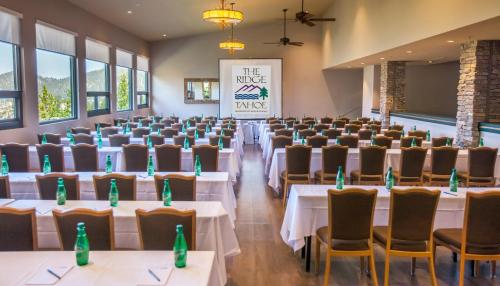 a conference room with tables and chairs with green bottles on them at Holiday Inn Club Vacations - Tahoe Ridge Resort in Stateline