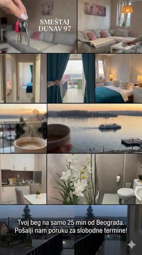 a collage of photos of a hotel room at Prenočište Dunav in Novi Banovci
