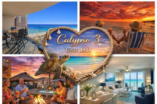 a collage of pictures of a hotel with a heart and a sign at Amazing Sunsets Steps to Pier Park Heated Pool Hot Tub in Panama City Beach