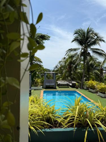 a swimming pool in a yard with palm trees at Sea Hills Resort in Patong Beach