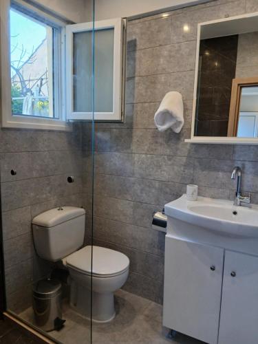 a bathroom with a toilet and a sink at Ioana Sea View in Corfu