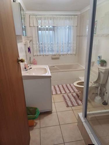 a bathroom with a sink and a toilet at Forest Hill Accomodation in Port Alfred
