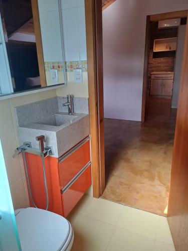 a small bathroom with a sink and a toilet at Loft 73 in Bento Gonçalves